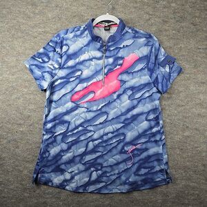 Jamie Sadock 1/4 Zip Activewear Golf Polo Shirt Womens Sz L Blue & Pink Print